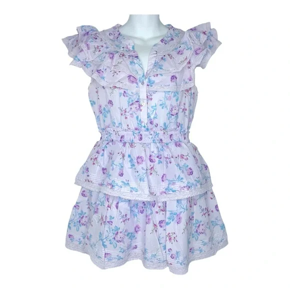 Love Shack Fancy x Target Lou in Purple Floral Double Ruffle Tiered Dress Medium - Picture 8 of 9